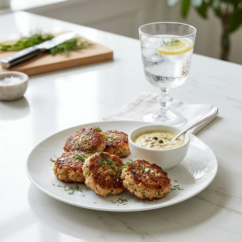 Tunfiskfrikadeller servert ferdig som hjemmelaget rett