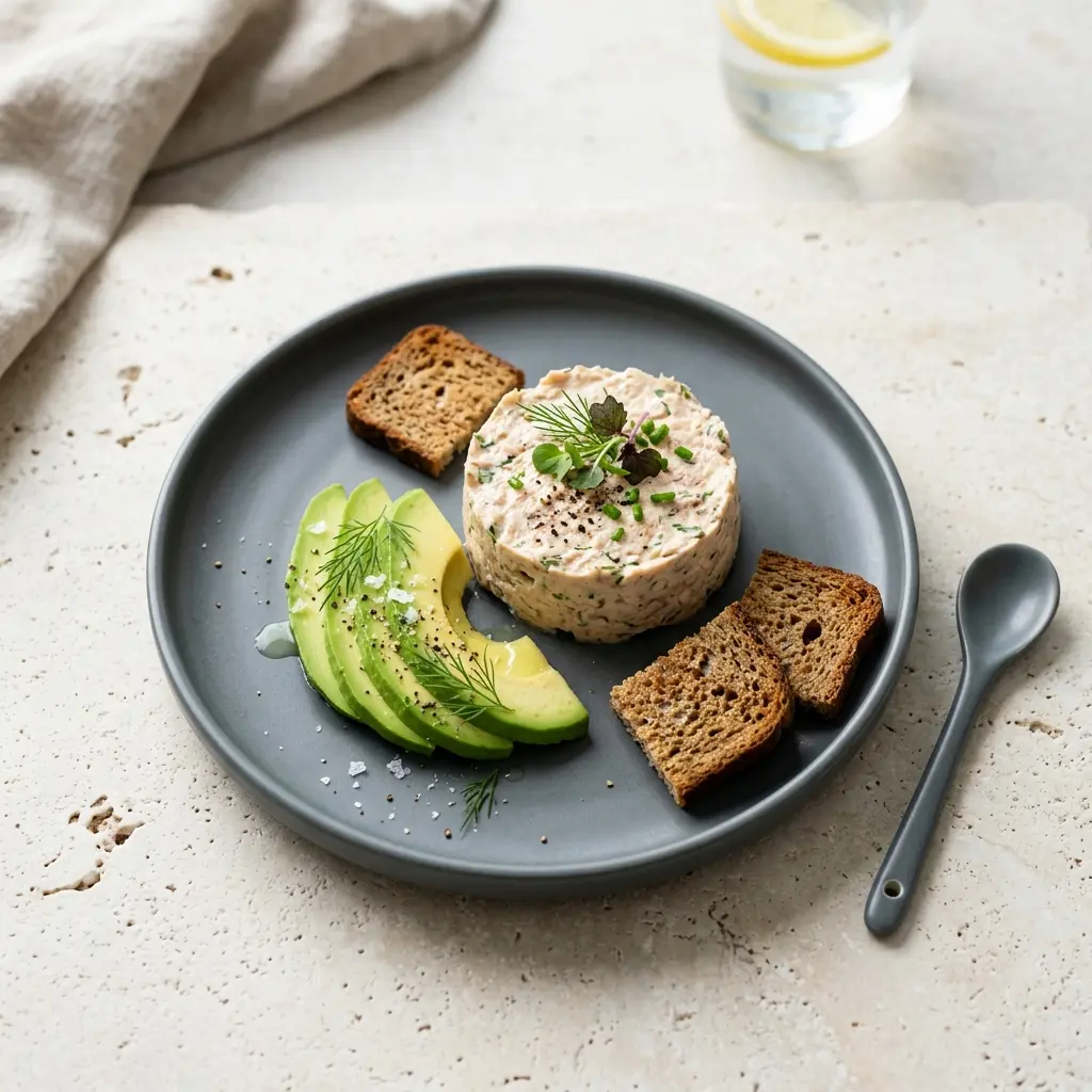 Hjemmelaget tunfiskmousse med avokado servert som en søt og innbydende dessert