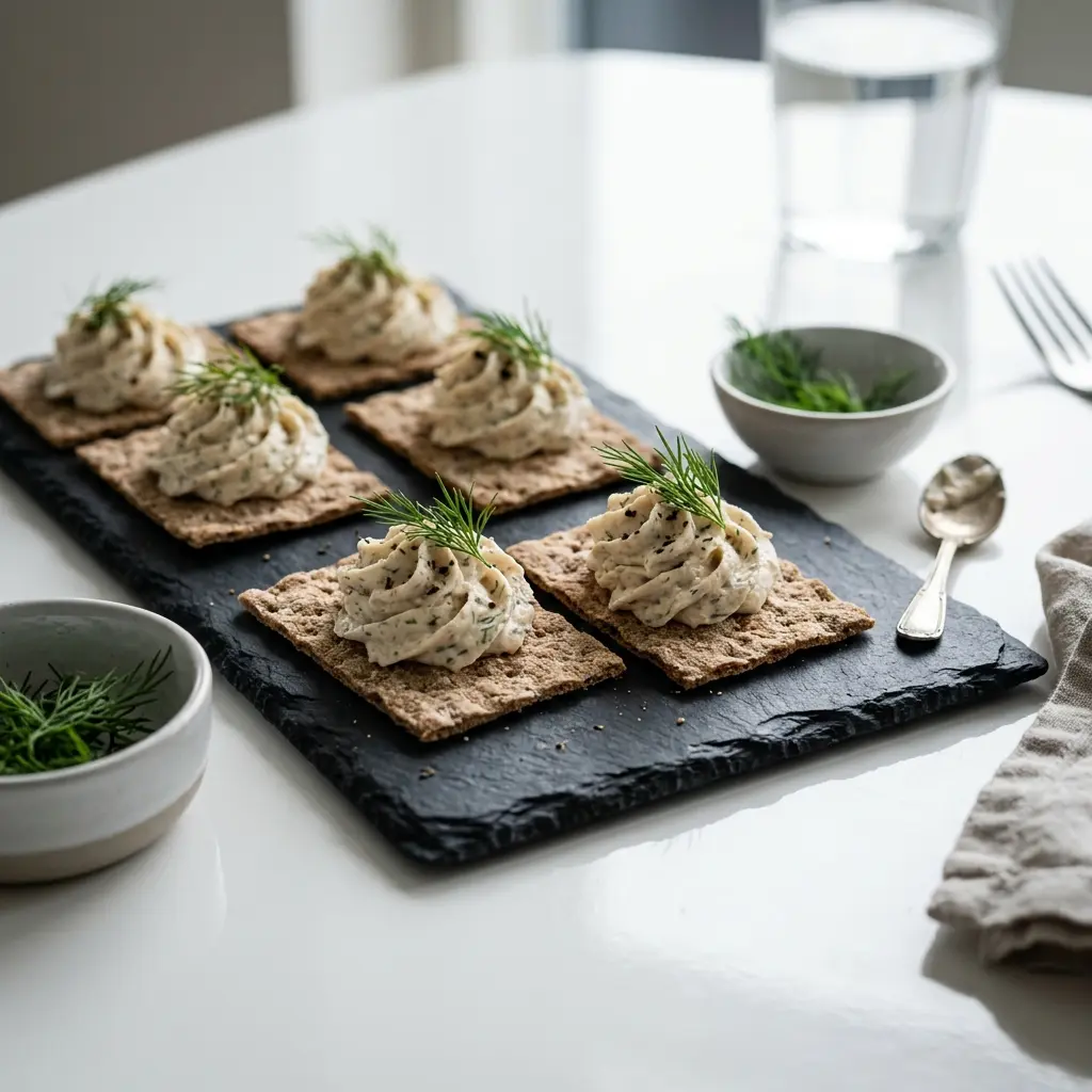 Hjemmelaget tunfiskmousse med dill servert som en søt og innbydende dessert