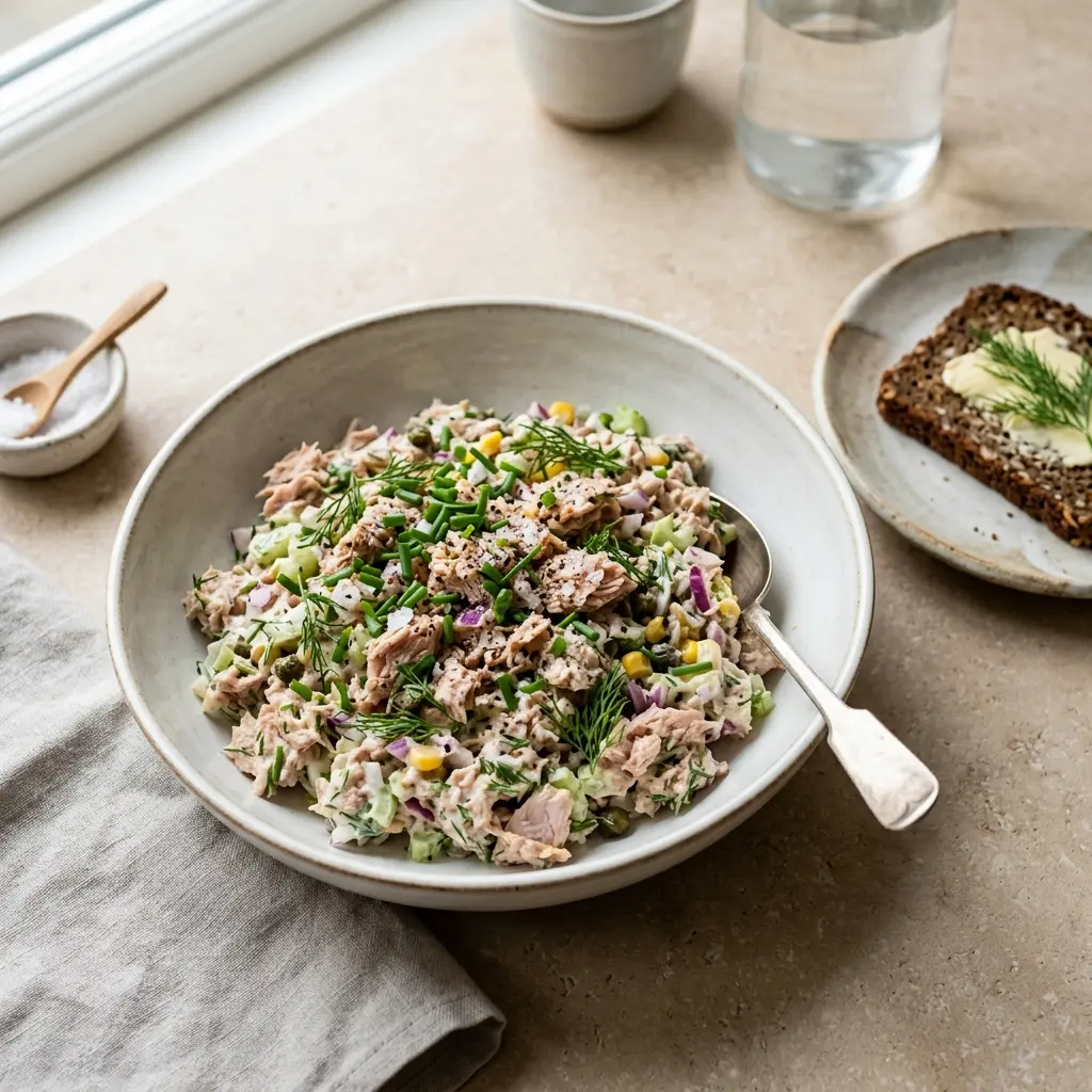 Tunfisksalat servert som frisk salat