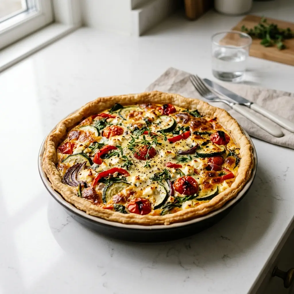 Vegetarisk terte servert som hjemmebakt bakst
