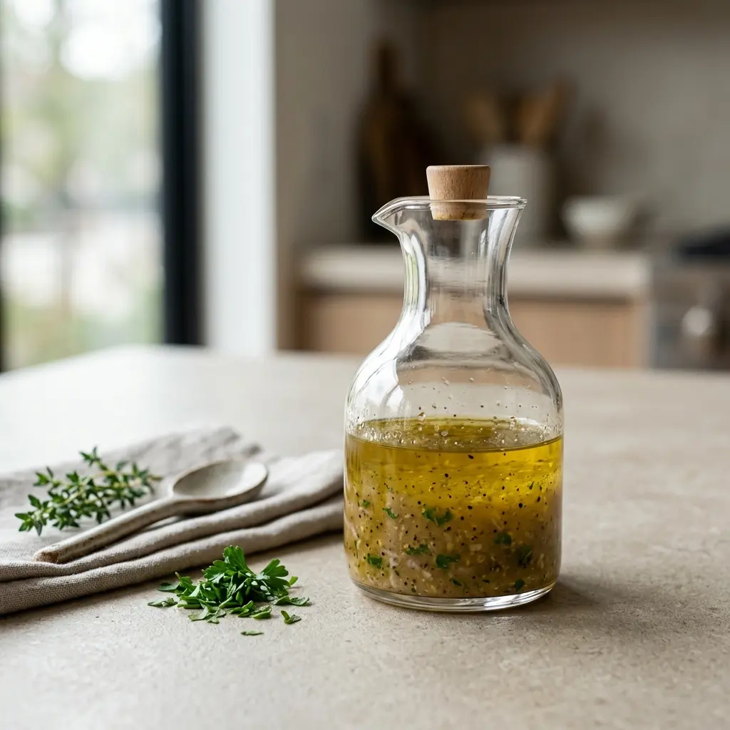 En skål med vinaigrette klar til servering som smakfullt tilbehør