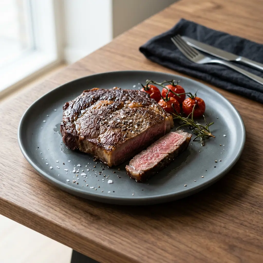 Foto av Biff i airfryer med ferdig tilberedt kjøtt fra airfryer
