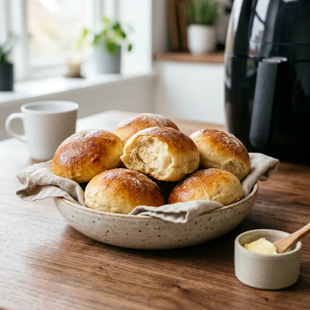 Foto av Boller i airfryer som ferdig brød eller bakverk fra airfryer