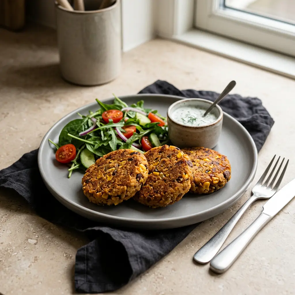 Foto av Bønnebiffer i airfryer med ferdig tilberedt kjøtt fra airfryer
