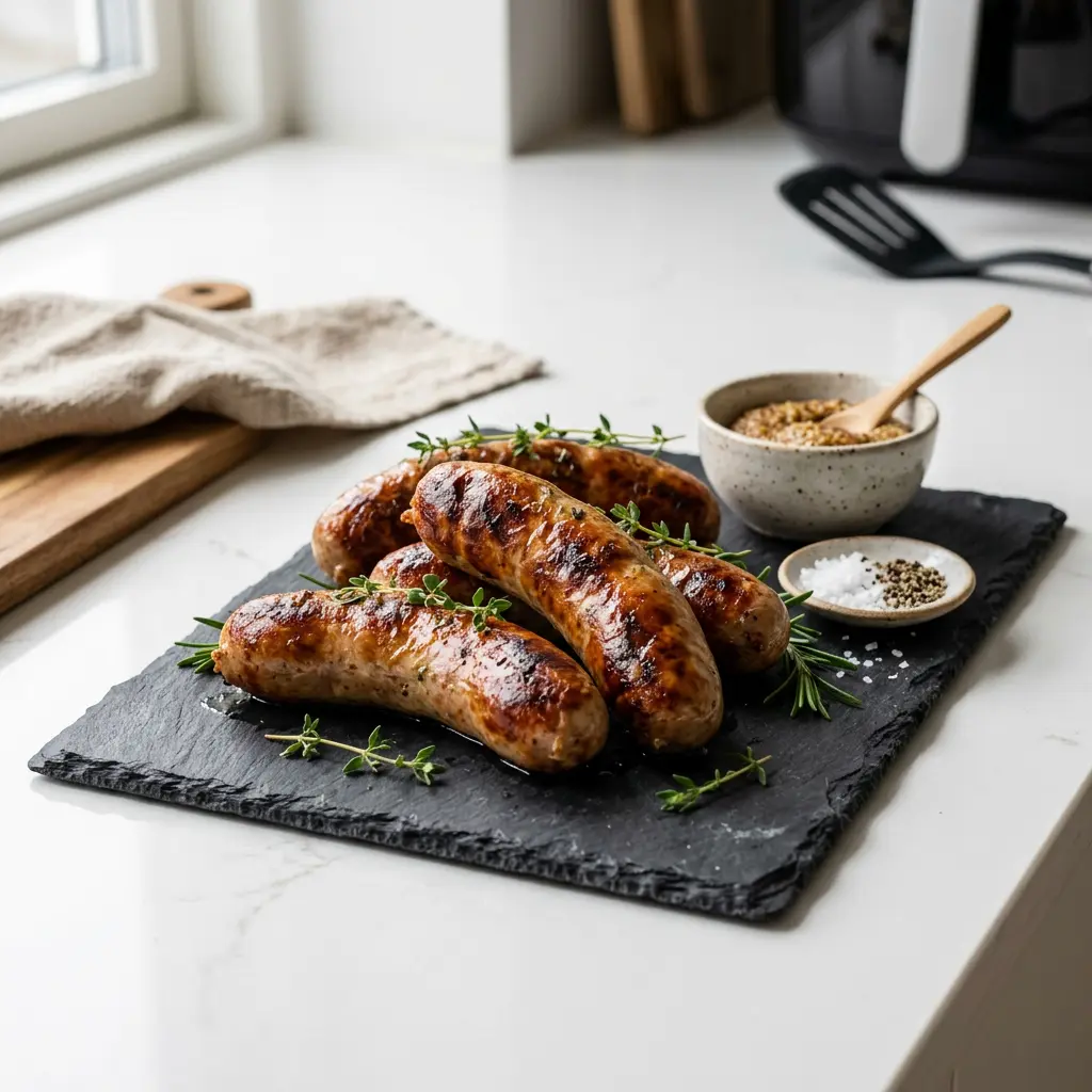 Foto av Dansk julepølse i airfryer med ferdig tilberedt kjøtt fra airfryer