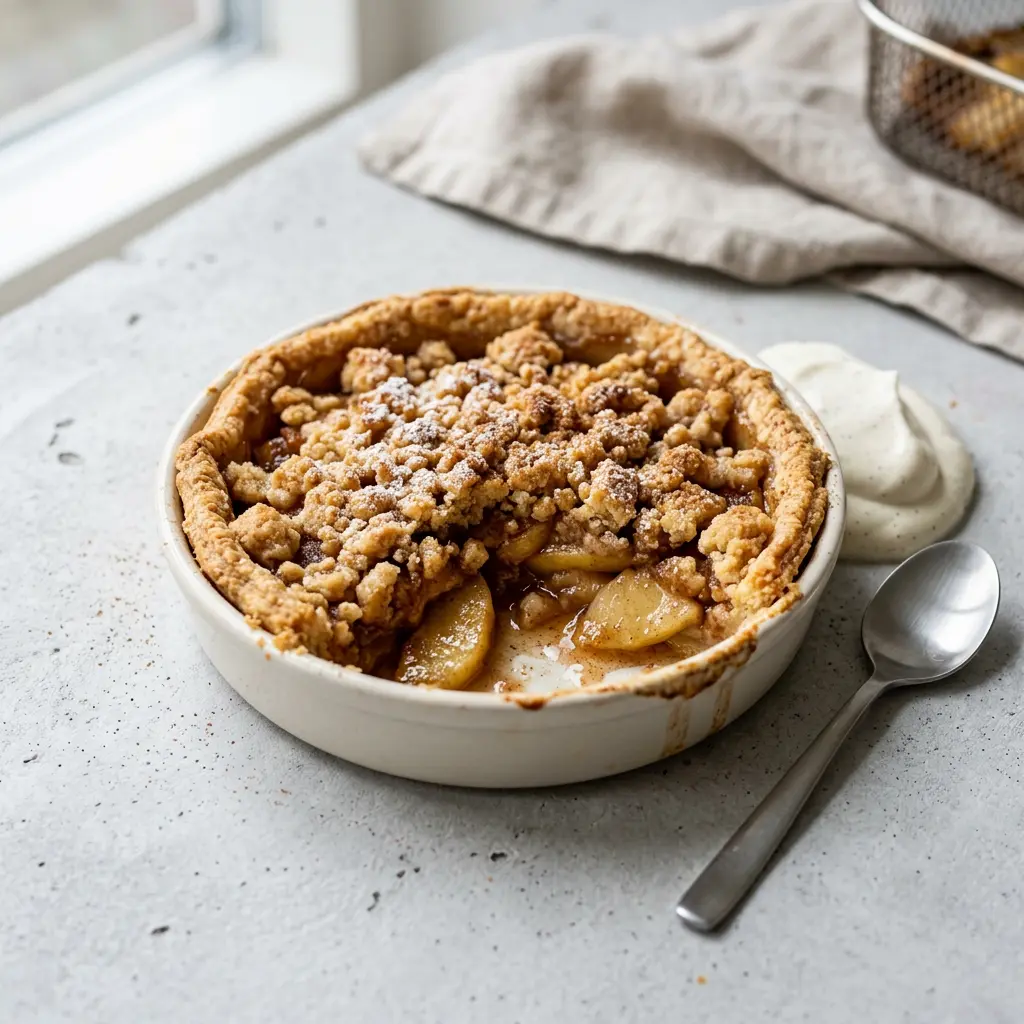 Foto av Eplepai i airfryer som ferdig dessert eller bakverk fra airfryer