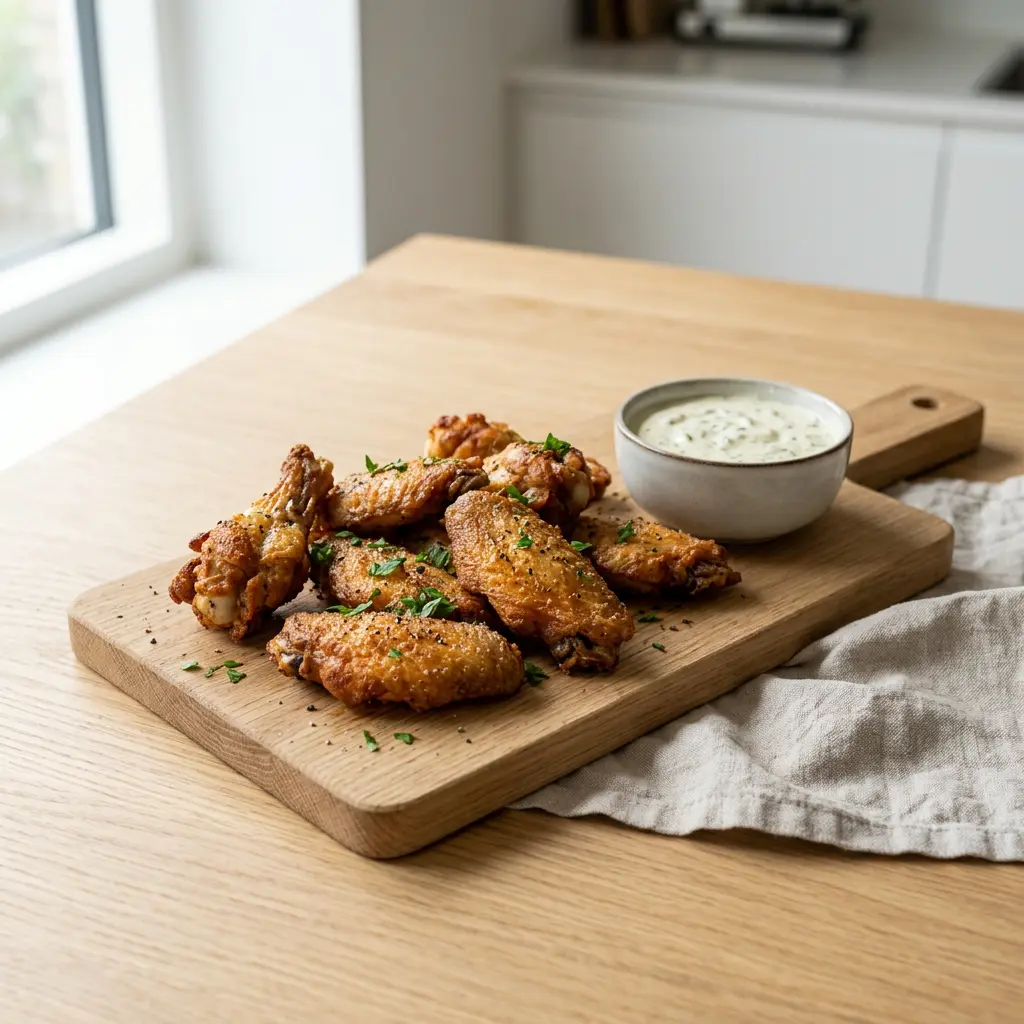 Foto av Frosne kyllingvinger i airfryer med ferdig tilberedt fjærkre fra airfryer