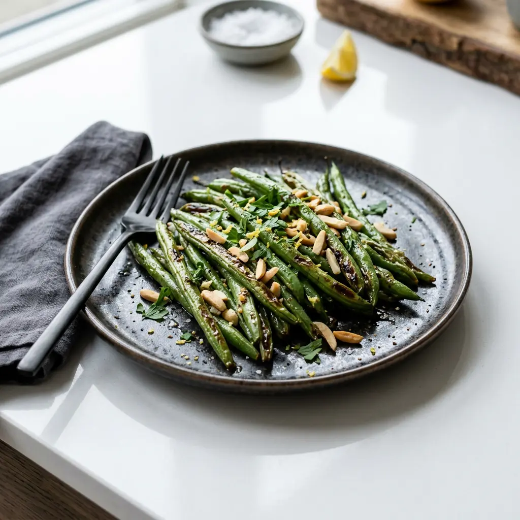 Foto av den ferdige oppskriften Grønne bønner i airfryer