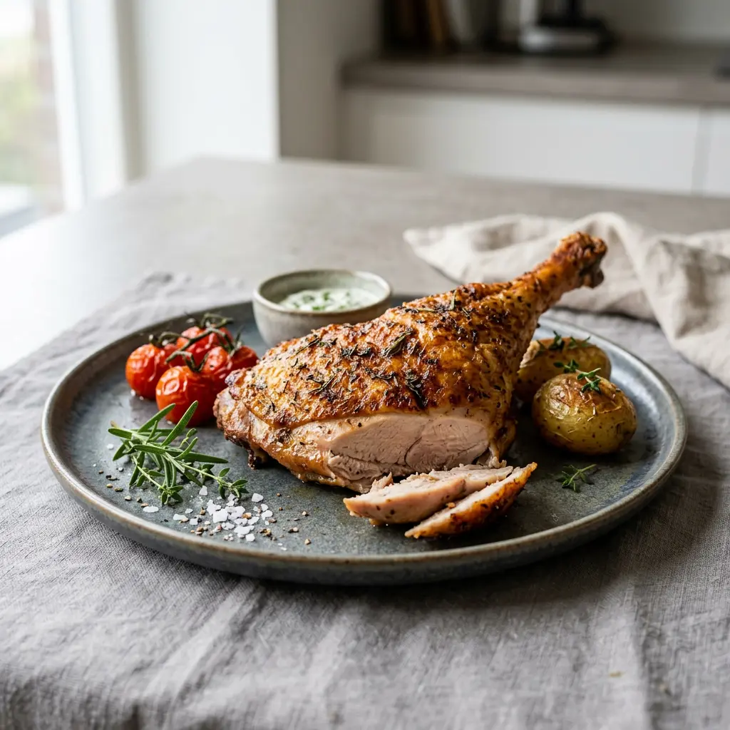 Foto av Kalkunlår i airfryer med ferdig tilberedt fjærkre fra airfryer
