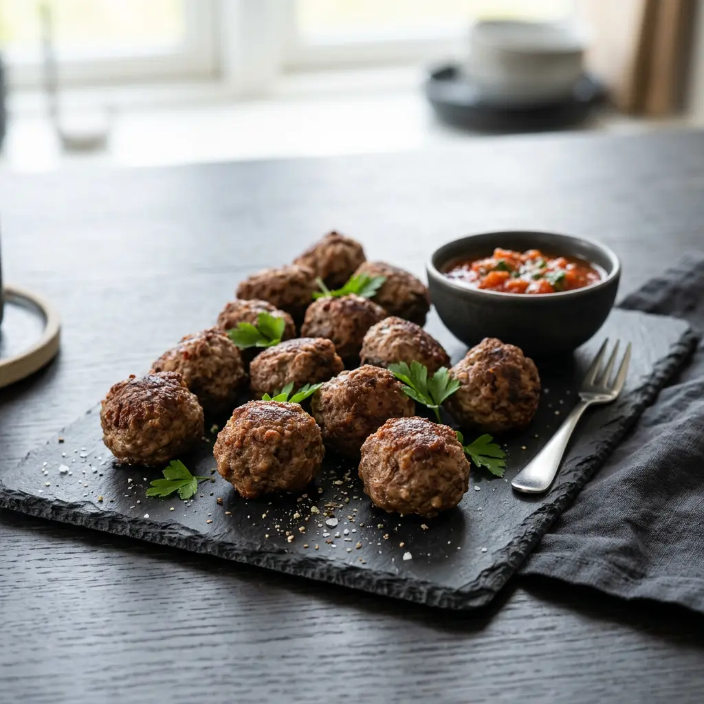 Foto av Kjøttboller av storfe i airfryer som ferdig brød eller bakverk fra airfryer