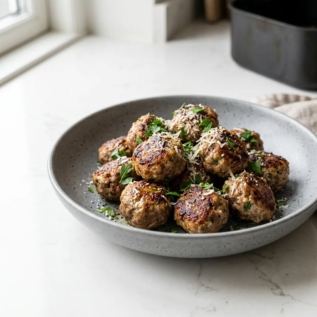 Foto av Kjøttboller i airfryer som ferdig brød eller bakverk fra airfryer