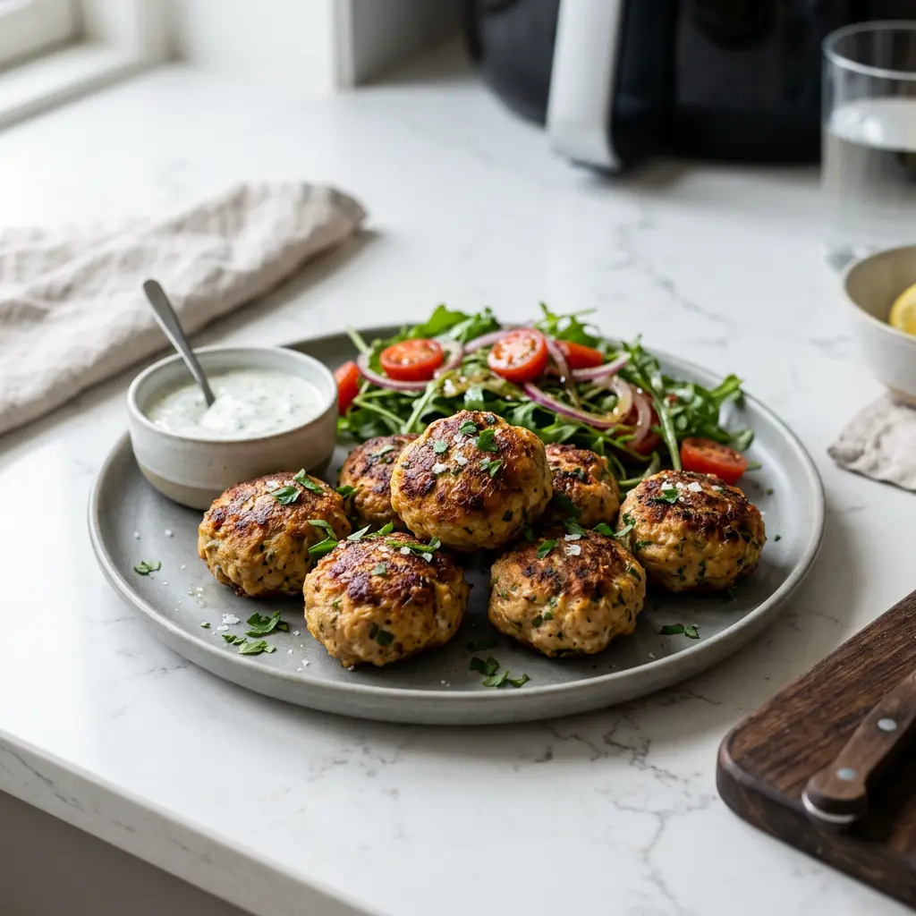Foto av Kyllingkjøttkaker i airfryer som ferdig dessert eller bakverk fra airfryer