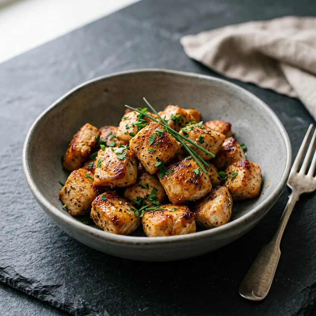 Foto av Kyllingterninger i airfryer med ferdig tilberedt fjærkre fra airfryer