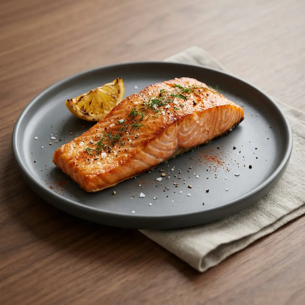 Foto av Laksefilet i airfryer med ferdig tilberedt fisk eller skalldyr