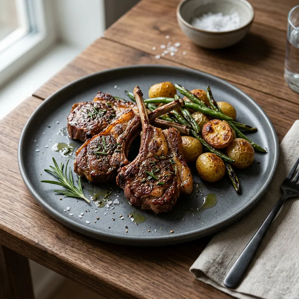 Foto av Lammekoteletter i airfryer med ferdig tilberedt kjøtt fra airfryer
