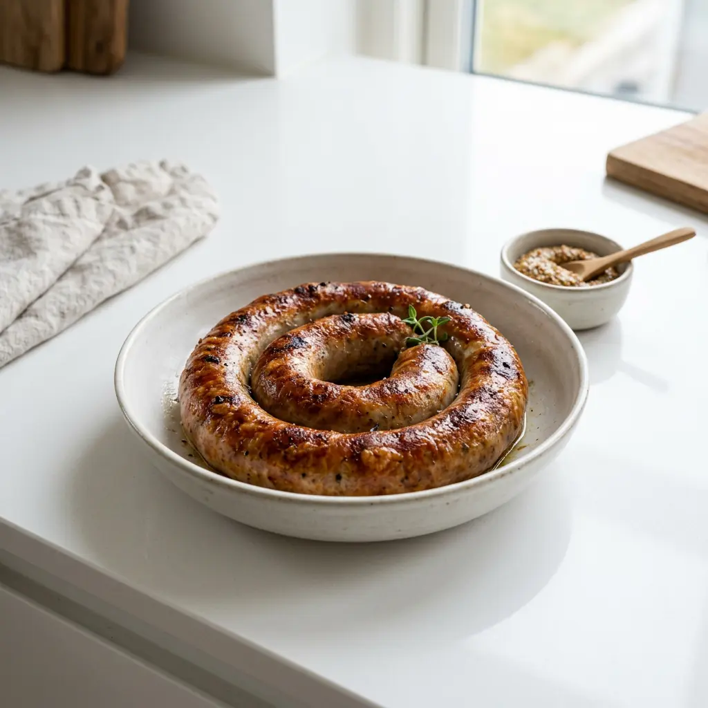 Foto av Medisterpølse i airfryer med ferdig tilberedt kjøtt fra airfryer