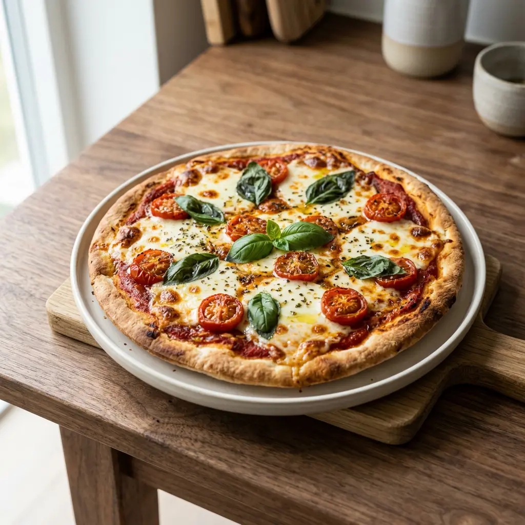 Foto av Pitapizza i airfryer som ferdig brød eller bakverk fra airfryer