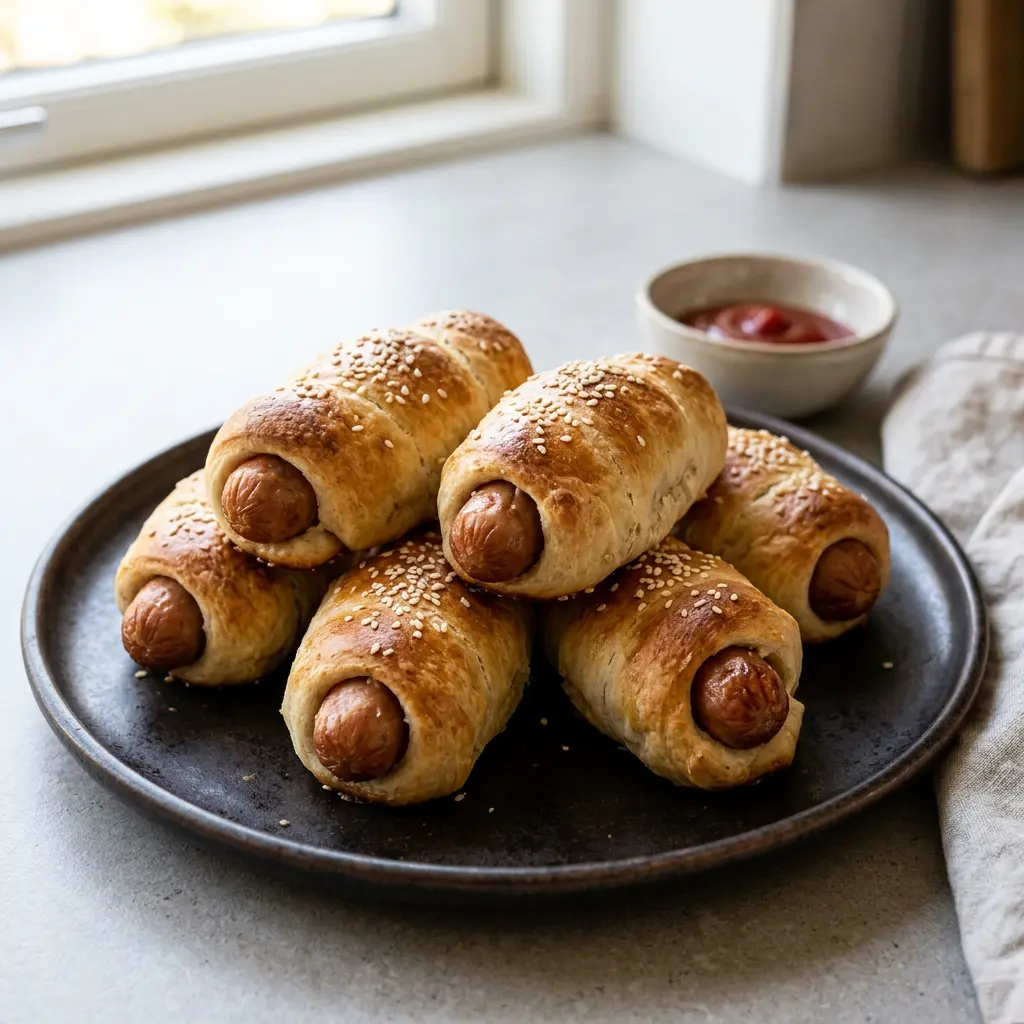 Foto av Pølsehorn i airfryer med ferdig tilberedt kjøtt fra airfryer