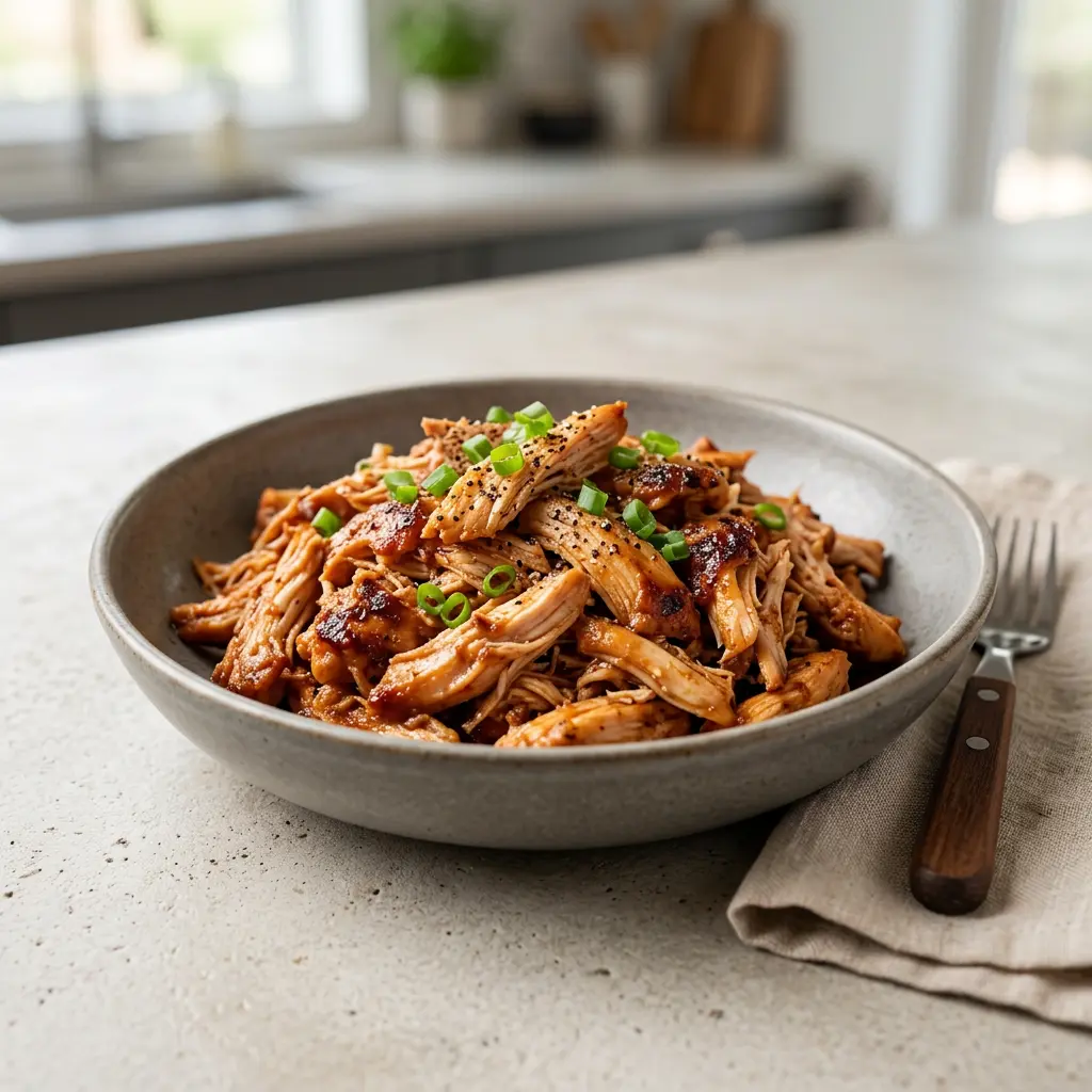 Foto av den ferdige oppskriften Pulled chicken i airfryer