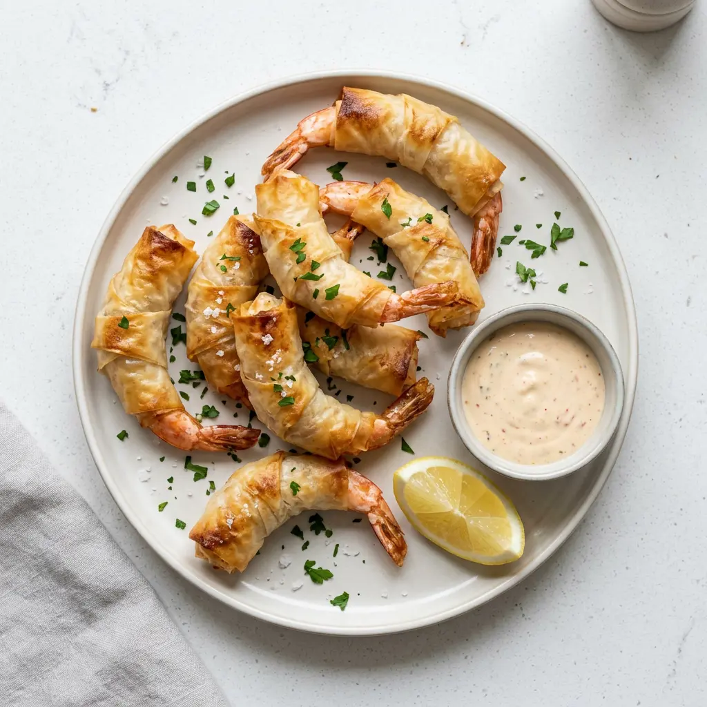 Foto av Reker i frityrrøre i airfryer med ferdig tilberedt fisk eller skalldyr