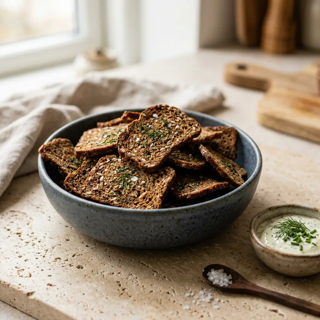 Foto av Rugbrødchips i airfryer som ferdig brød eller bakverk fra airfryer