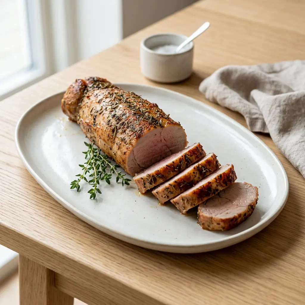Foto av Svinefilet i airfryer med ferdig tilberedt kjøtt fra airfryer