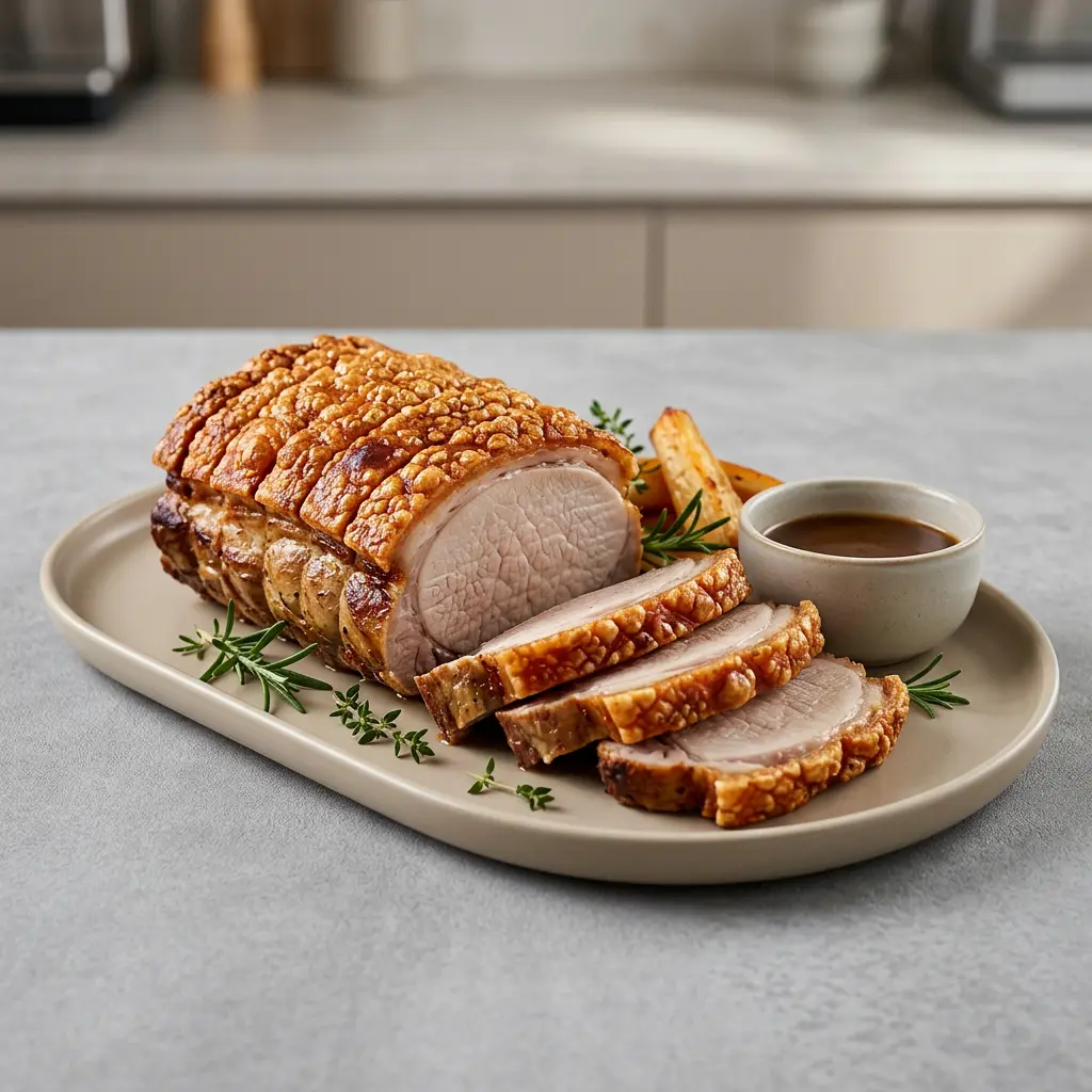 Foto av Svinekam i airfryer med ferdig tilberedt kjøtt fra airfryer