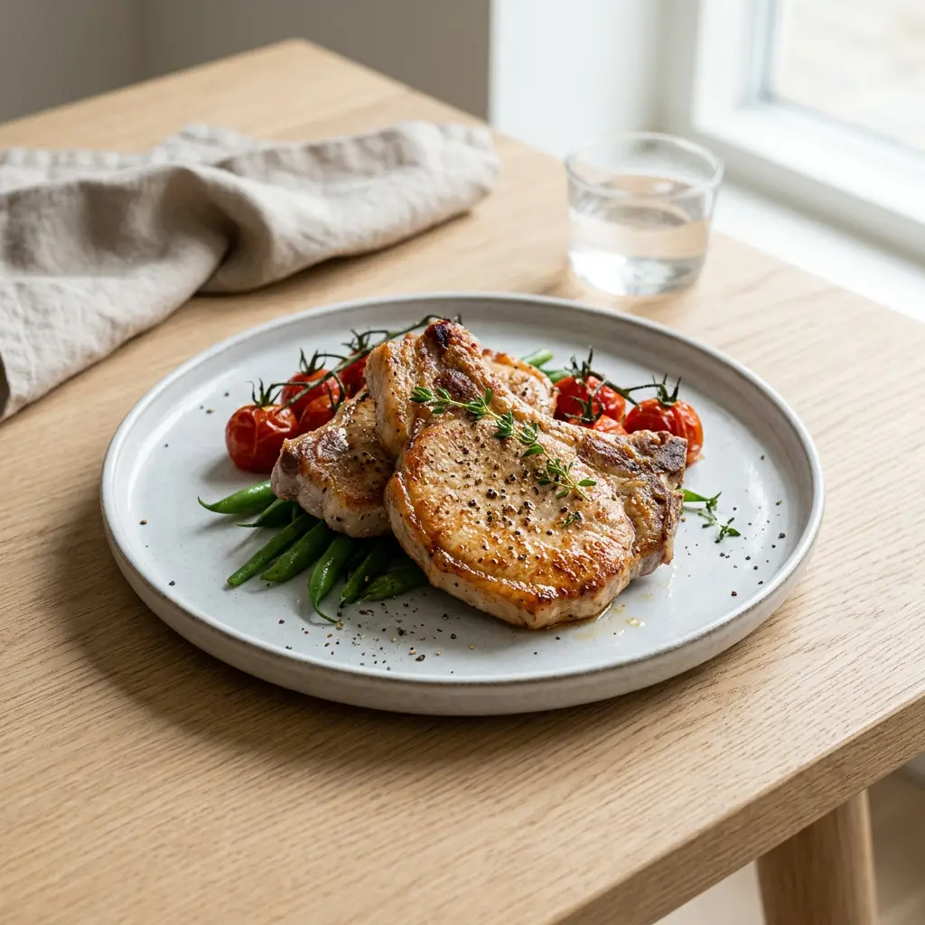 Foto av Svinekoteletter i airfryer med ferdig tilberedt kjøtt fra airfryer
