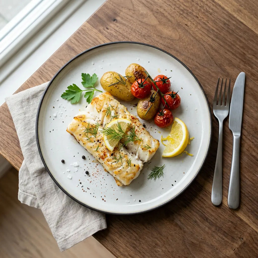Foto av Torsk i airfryer med ferdig tilberedt fisk eller skalldyr